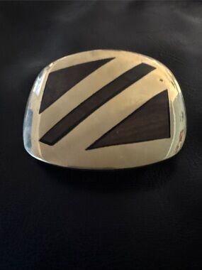 1970s Belt Buckle with Dark Wood Inlay
